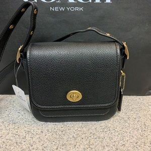 Coach Rambler 16 Pebble Leather Crossbody Shoulder Bag Black